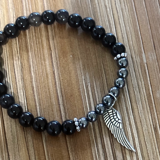 Metal and Polished Stone Bracelet